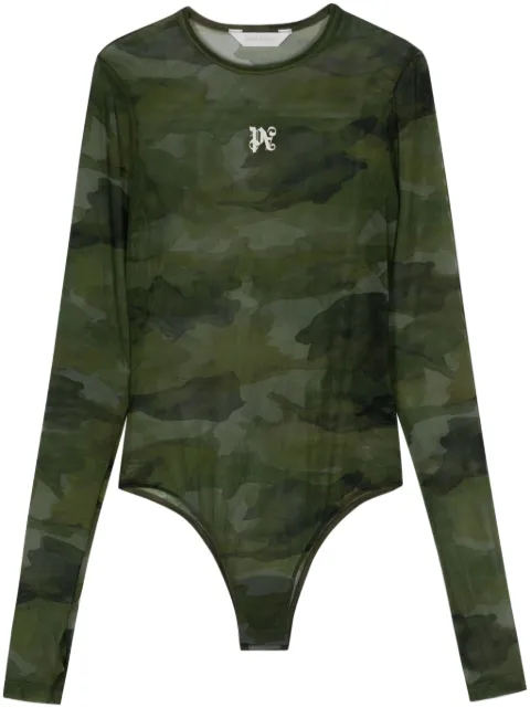 Palm Angels embroidery-logo camouflage bodysuit Green PWDD019F24FAB0015603