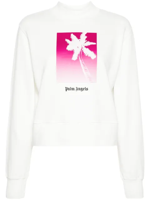 Palm Angels palm tree-print cotton sweatshirt White PWBA016F24FLE0030332