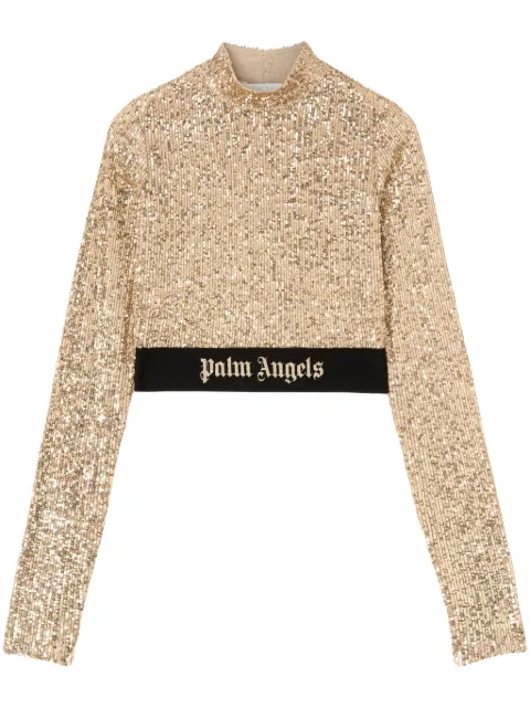 Palm Angels sequin-design long-sleeve top Gold PWAD067F24FAB0017610