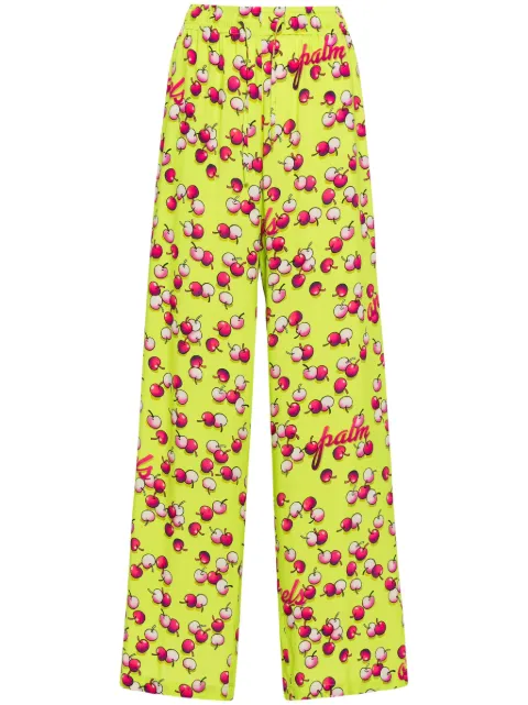 Palm Angels cherries-patterned flared trousers Green PWCA147F24FAB0015432