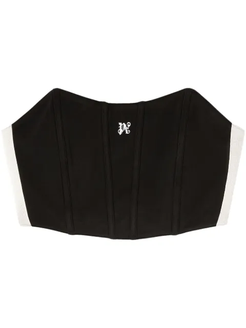 Palm Angels monogram-print corset top Black PWAD069F24FAB0011003