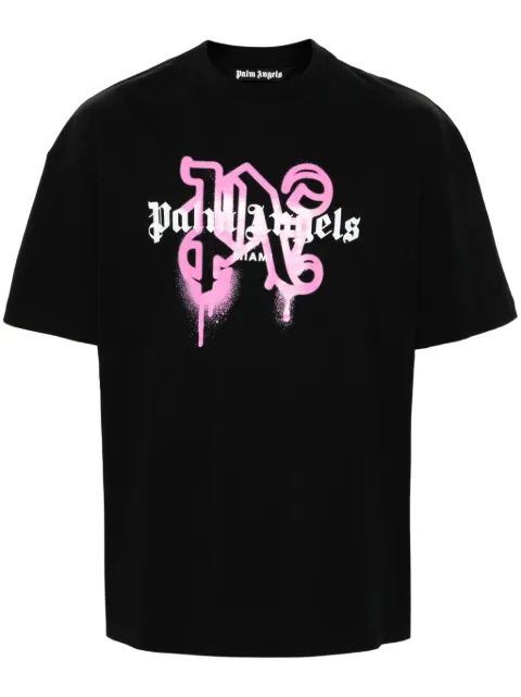 Palm Angels Miami Monogram Spray-print T-shirt Black PMAA001C99JER0301032