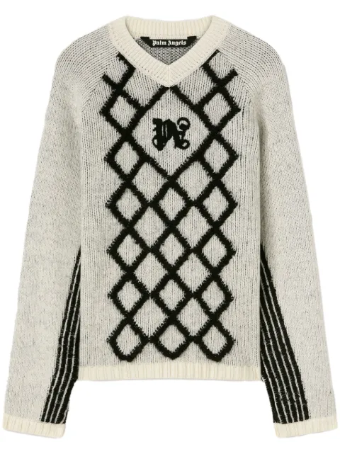 Palm Angels logo-embroidered argyle jumper White PMHD015F24KNI0020310