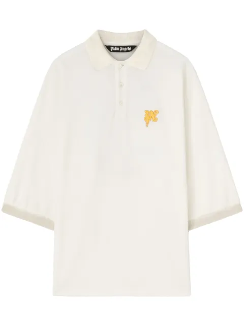 Palm Angels logo-print cotton polo shirt White PMGB026F24FAB0030322