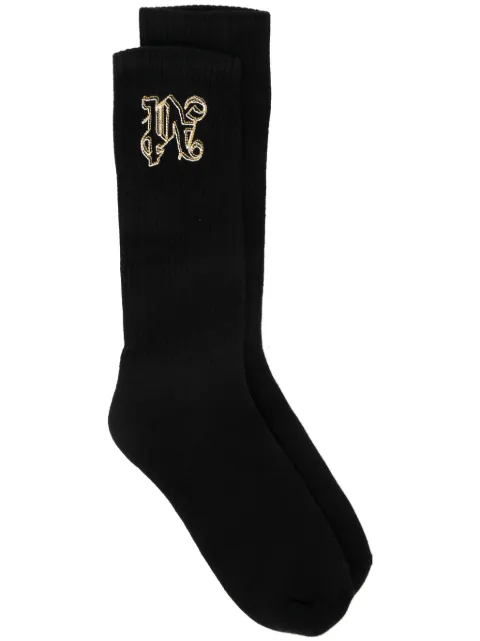 Palm Angels logo-embroidered ribbed socks Black PMRA001F24FAB0051016