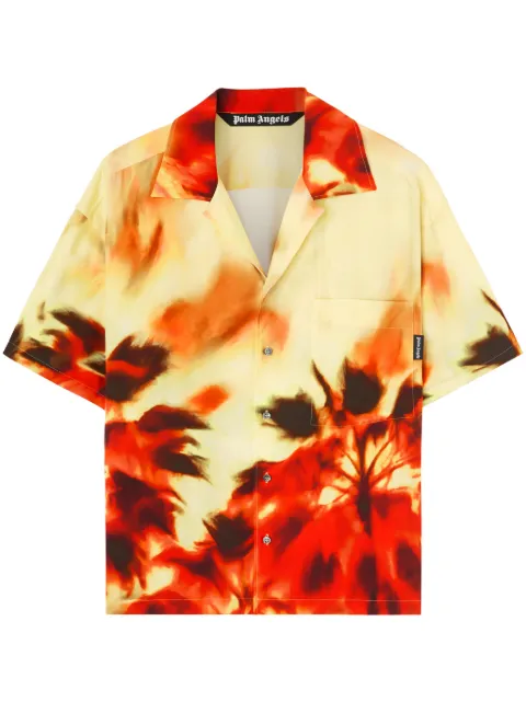 Palm Angels abstract-print notched-collar shirt Yellow PMGG007F24FAB0021825