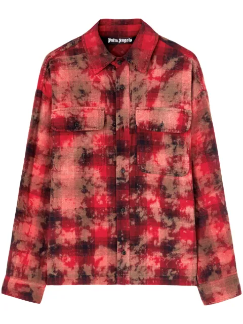 Palm Angels logo-print plaid shirt Red PMGE043F24FAB0012503