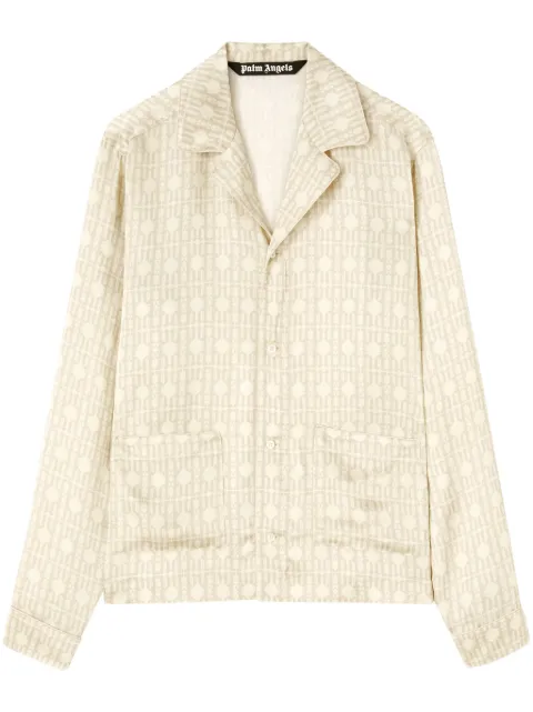 Palm Angels monogram-pattern cotton shirt Neutrals PMGE040F24FAB0016161
