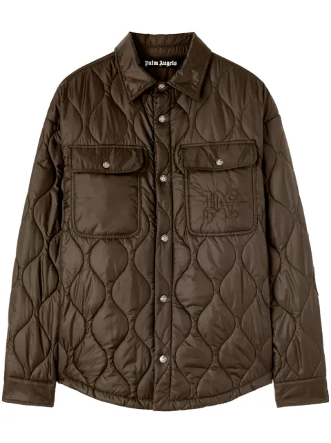 Palm Angels logo-embroidered quilted jacket Green PMED054F24FAB0015656