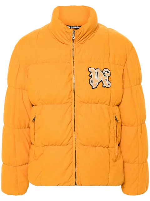 Palm Angels logo-patch corduroy down jacket Orange PMED047F24FAB0012203