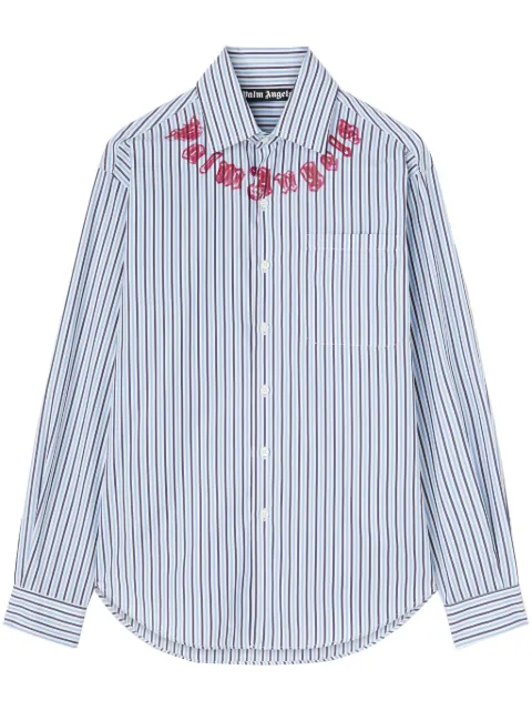 Palm Angels logo-print striped cotton shirt Blue PMGE024F24FAB0014532