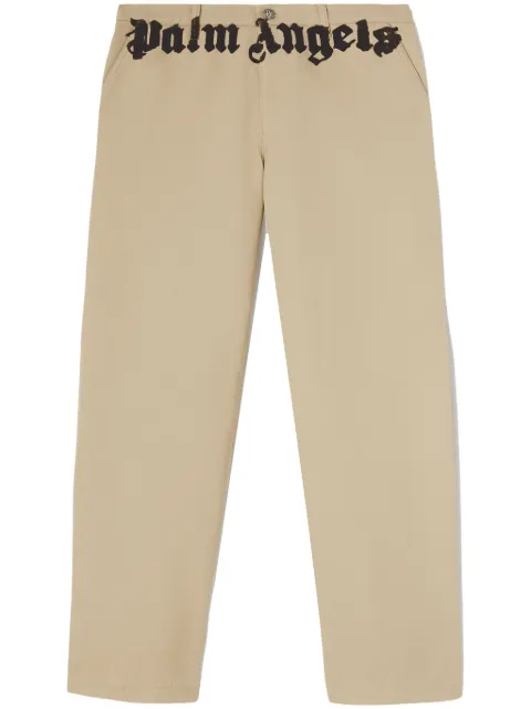 Palm Angels logo-print cotton chinos Neutrals PMCG005F24FAB0016203