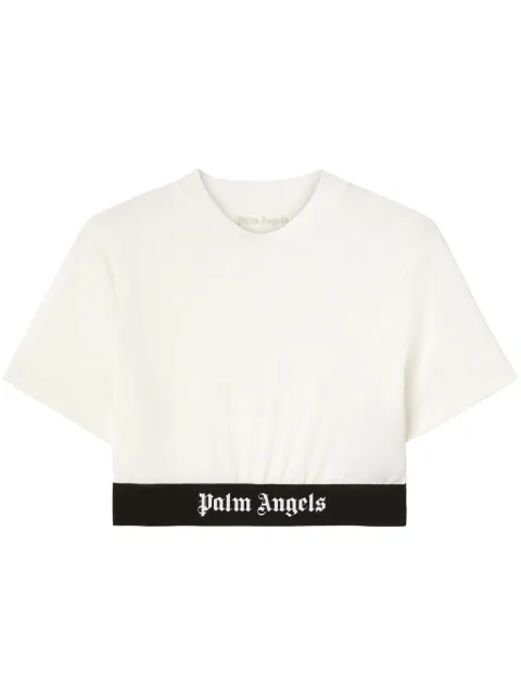 Palm Angels logo-underband cotton crop top White PWAA067C99JER001