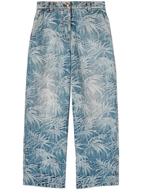 Palm Angels palm tree-print jeans Blue PWYB027F24DEN0014903