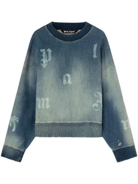 Palm Angels logo-print washed sweatshirt Blue PMBA026F24FAB0014540