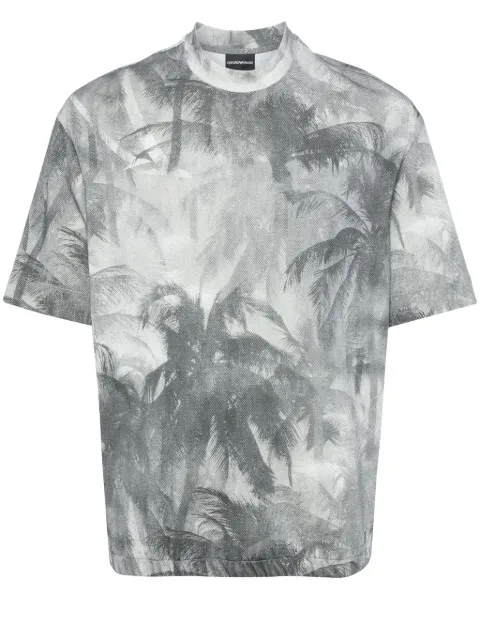 Emporio Armani palm tree-print cotton T-shirt Grey 3D1TG71JOZZ