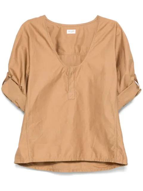 Saint Laurent Henley twill-weave blouse Neutrals 790080