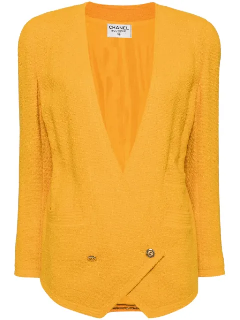 CHANEL Pre-Owned 1990-2000’s Double Breasted Collarrless jacket Yellow 1728647041001V3