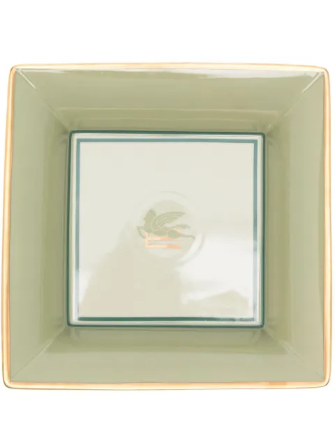 ETRO HOME Pegaso-motif porcelain tray (16cm x 16cm) Green 326628168