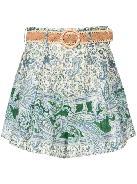 ZIMMERMANN Ottie Tuck linen shorts Green 7453ASS242