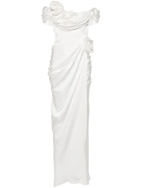 Ana Radu floral-appliqué draped gown Neutrals 40771
