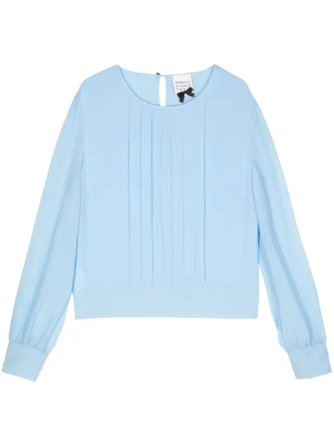 Edward Achour Paris pleated long-sleeve blouse Blue 060735642