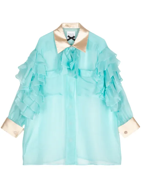 Edward Achour Paris ruffled silk shirt Blue 060726673