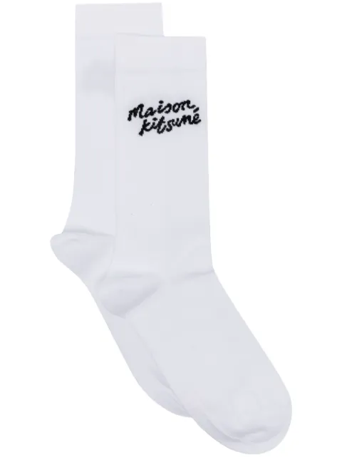 Maison Kitsuné Handwriting logo-intarsia socks White MM06424KT0014