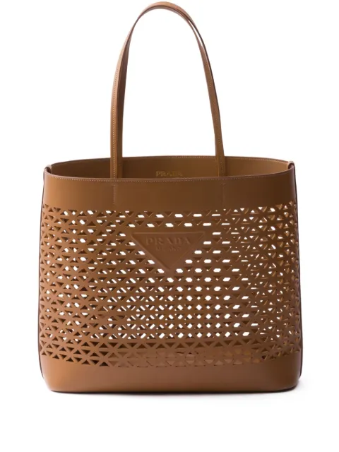 Prada logo-perforated leather tote bag Brown 1BG503VOOO2CY4