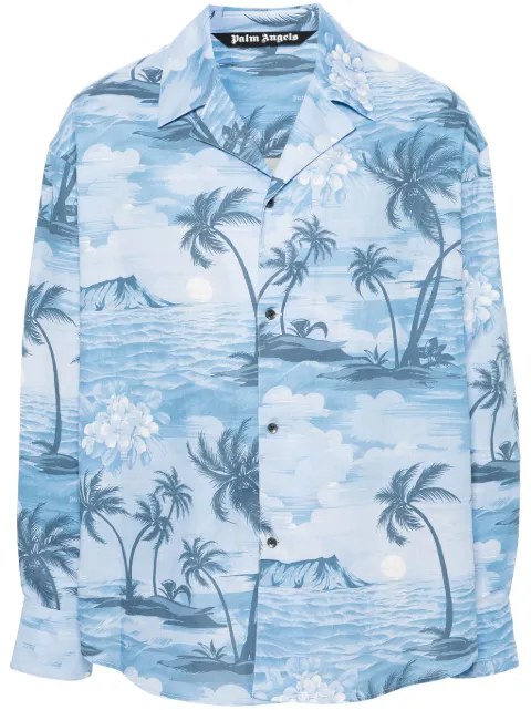 Palm Angels sunset-print bowling shirt Blue PMGE034S24FAB0014949