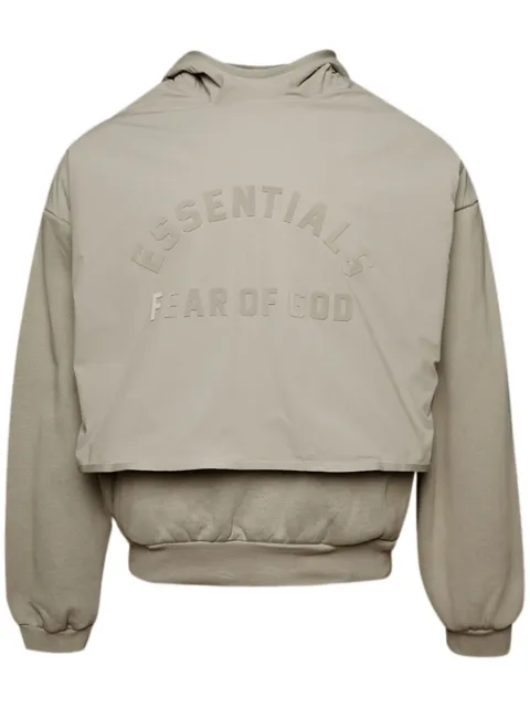 FEAR OF GOD ESSENTIALS layered logo-print fleece hoodie Neutrals 202SP244325F