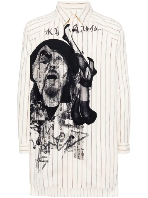 Yohji Yamamoto portrait-print striped shirt Neutrals HSB46037