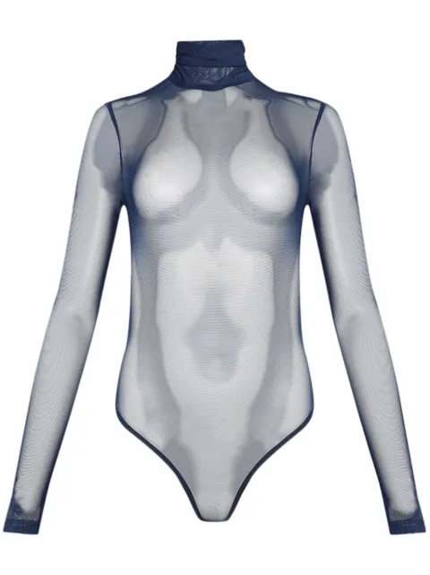 LaQuan Smith open-back mesh bodysuit Blue LSS24B008