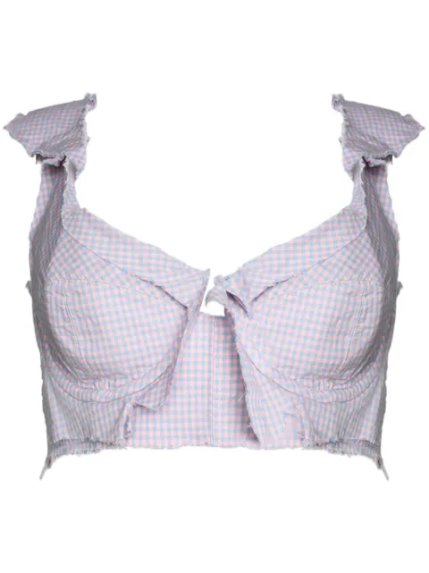 Natasha Zinko check-print deconstructed cotton bra Blue SS24D1NZ2040930