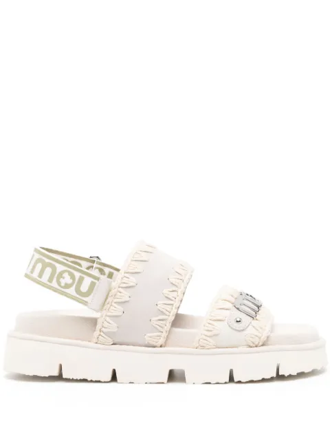 Mou crochet-trim logo-plaque sandals Grey SW461001T