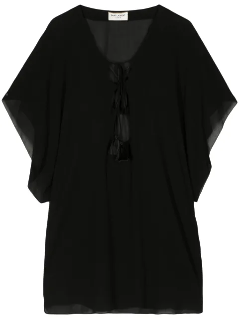 Saint Laurent Pre-Owned lace-up semi-sheer top Black DPHE7744