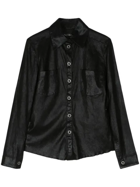 CHANEL Pre-Owned long-sleeve leather shirt Black DPVC7778