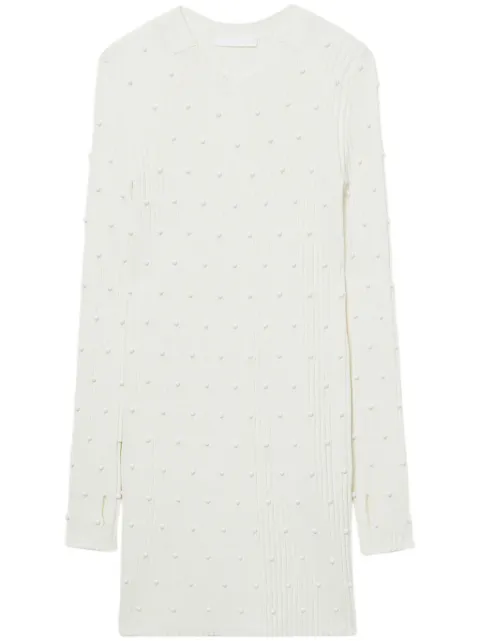 Helmut Lang bead-embellished ribbed-knit dress White O01HW721