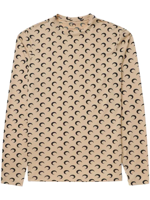 Marine Serre Regenerated moon-print long-sleeve T-shirt Neutrals MTS003ACJER0001TA10