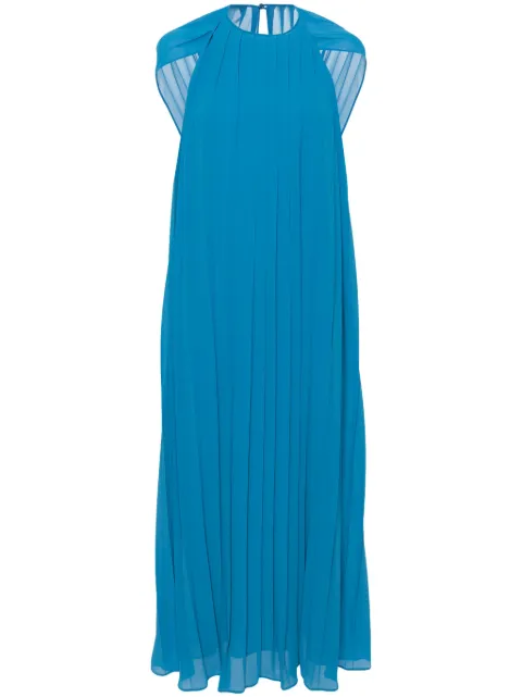 Semicouture draped-shoulder pleated dress Blue S4SL06