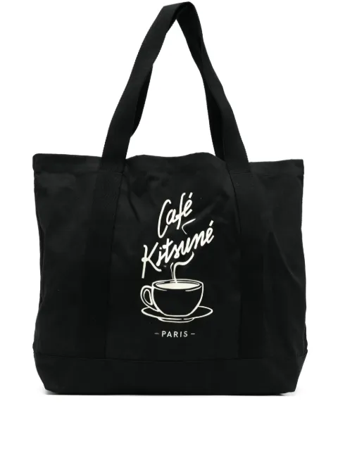 CAFÉ KITSUNÉ graphic-print canvas tote bag Black SPCKNPMU05102