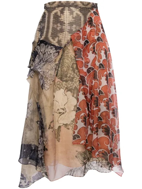 Biyan patchwork high-waisted skirt Brown SBSS24014