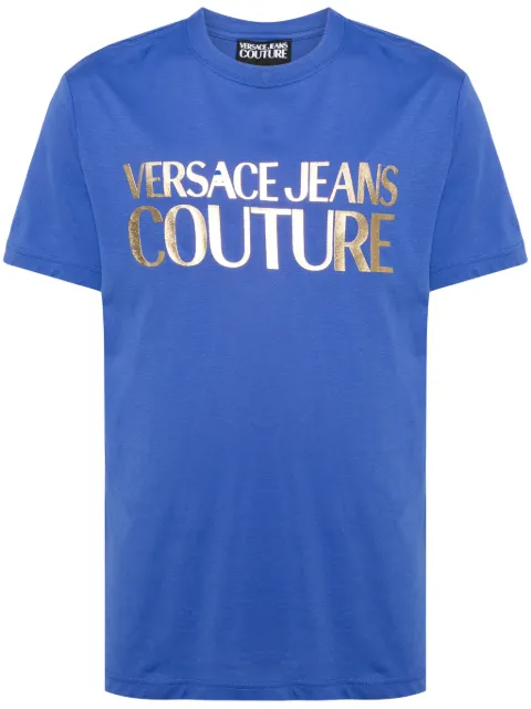 Versace Jeans Couture logo-foil cotton T-shirt Blue 76GAHT00CJ00T