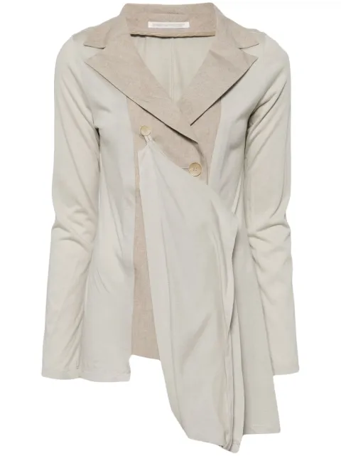 Yohji Yamamoto notched-lapels asymmetric blazer Neutrals FSJ61801