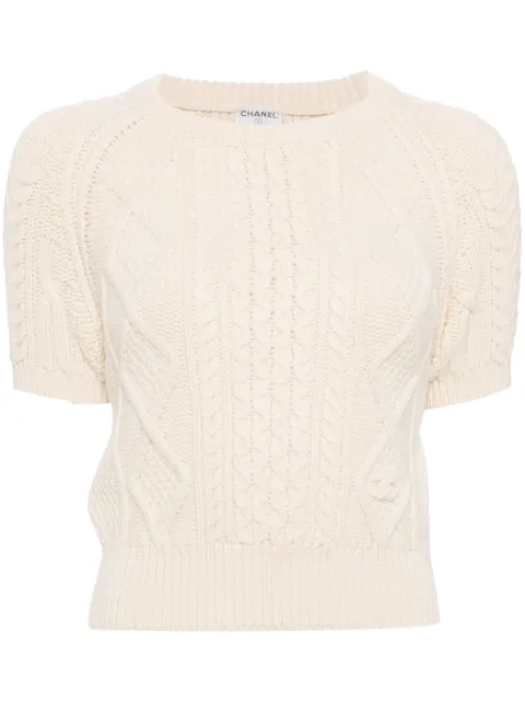 CHANEL Pre-Owned 1996 Short Sleeve Sweater Knit Tops Neutrals 96APO8002V00293AB028
