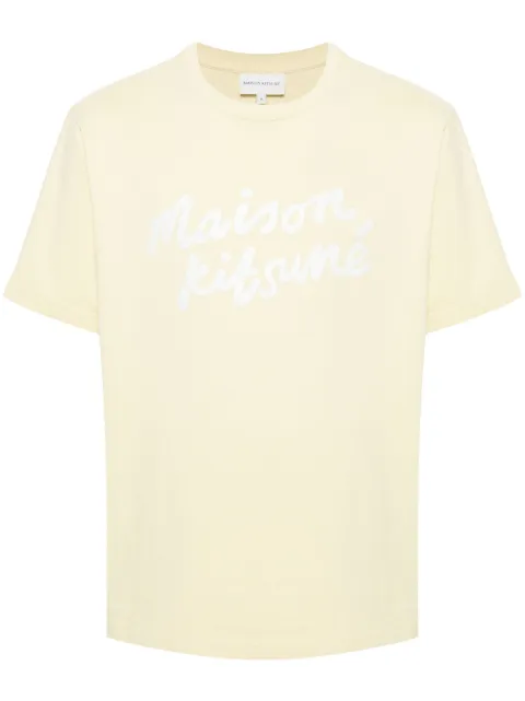 Maison Kitsuné Handwriting-print cotton T-shirt Yellow MM00101KJ0118