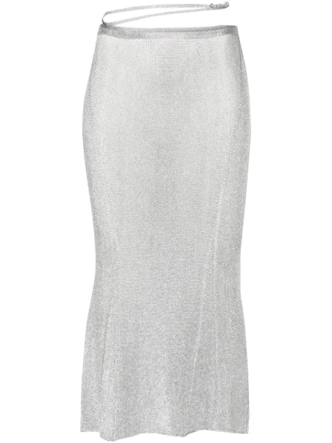 Jacquemus The Brilho lurex midi skirt Silver 233KN3042344980