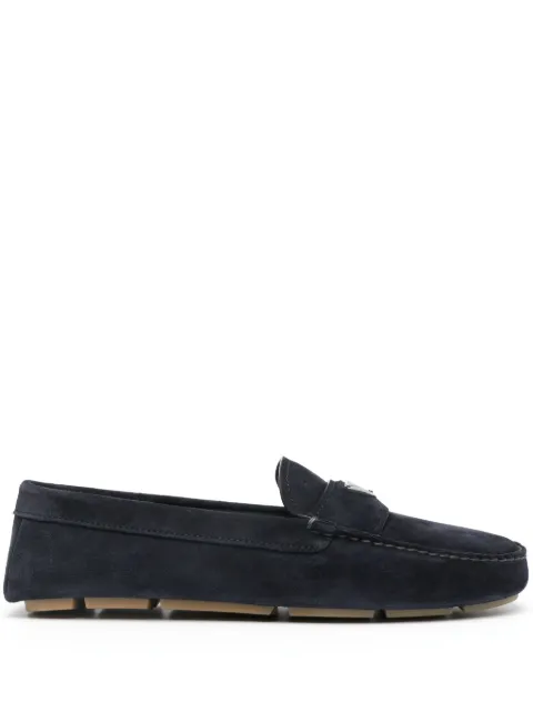 Prada enamel-triangle-logo suede loafers Blue 2DD180054