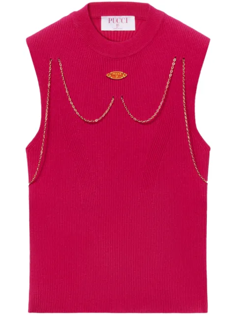 PUCCI chain-embellished rib-knit top Pink 4HKM074H950