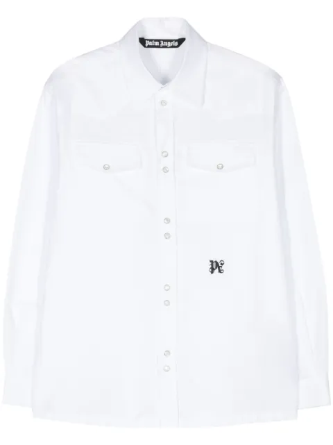 Palm Angels logo-embroidered cotton shirt White PMGE028R24FAB0010310
